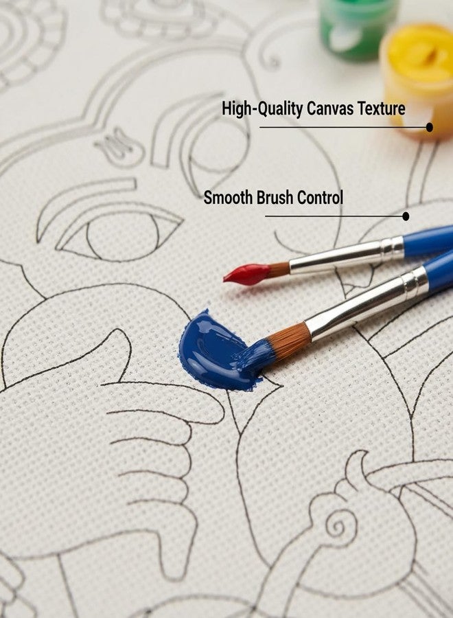 HOBBY INDIA مجموعة لوحة الرسم على القماش من هوبي إنديا للأطفال والكبار | هدية فنية وحرفية للأولاد والبنات | تصميمات فنية هندية يدوية الصنع جاهزة | ديكور للمنزل، غرفة النوم، غرفة المعيشة والمكتب (12 × 9 بوصة) (غانيشا) - Image 4